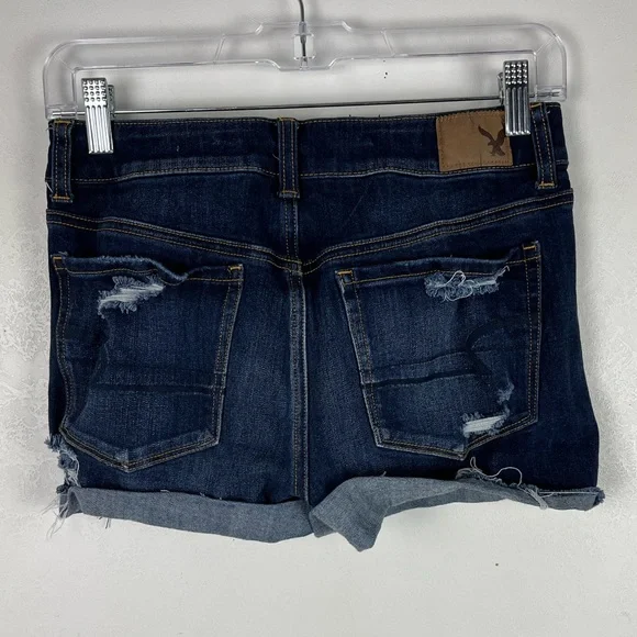 American Eagle Hi-Rise Shortie Jean Shorts Distressed Dark Blue Wash Festival 6 - Picture 5 of 12